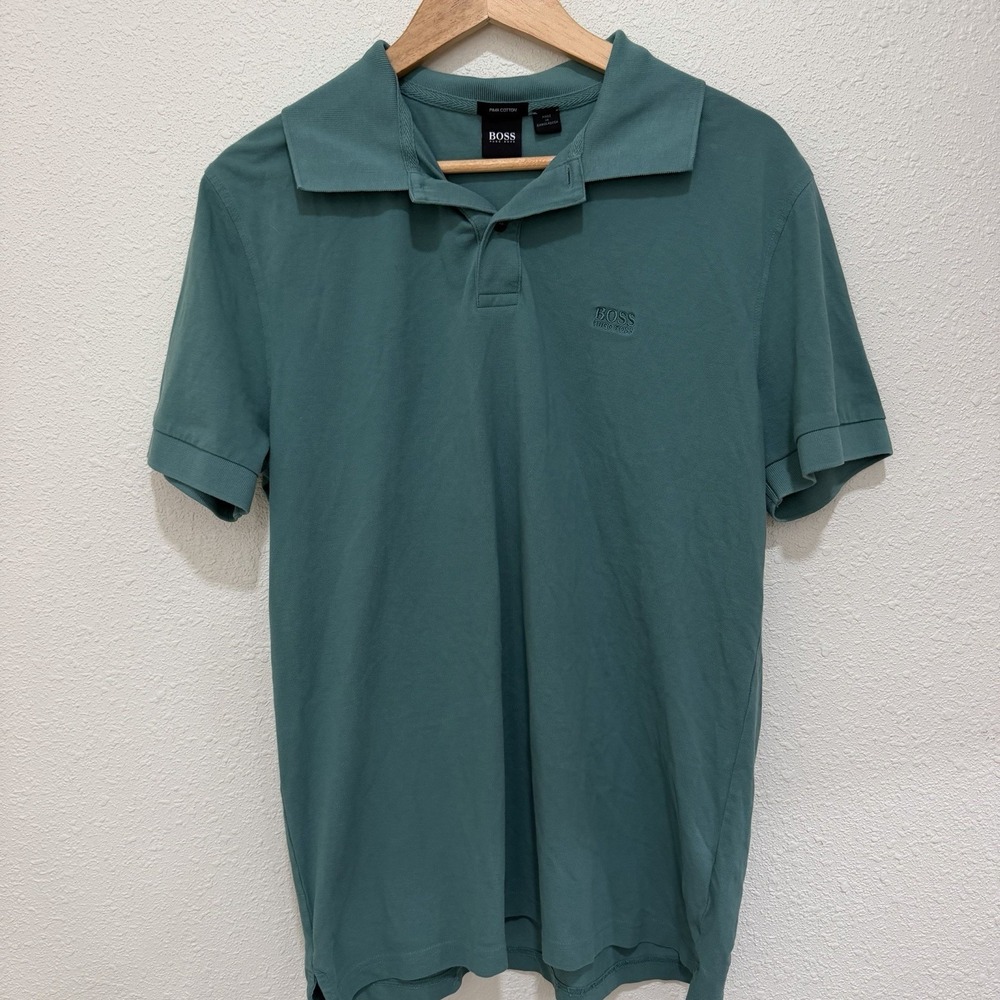 Hugo Boss Pima Cotton Green Polo Short Sleeve Embroidered Logo, Mens Size Large - Picture 2 of 6